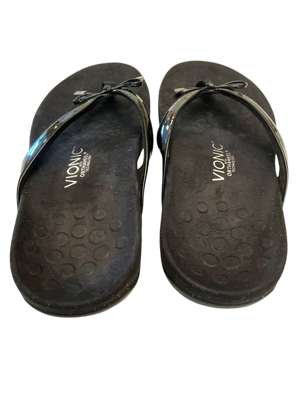 Vionic  Bella II Black Patent Bow Toe-Post Thong Slip on Ortho Sandal Sz-10 Wide - Picture 11 of 15